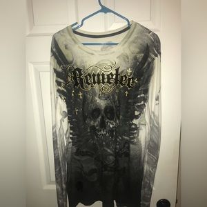 Remetee by Affliction Rhinestone Mens Long John AOP Tan Angel Wings Sz L Y2K